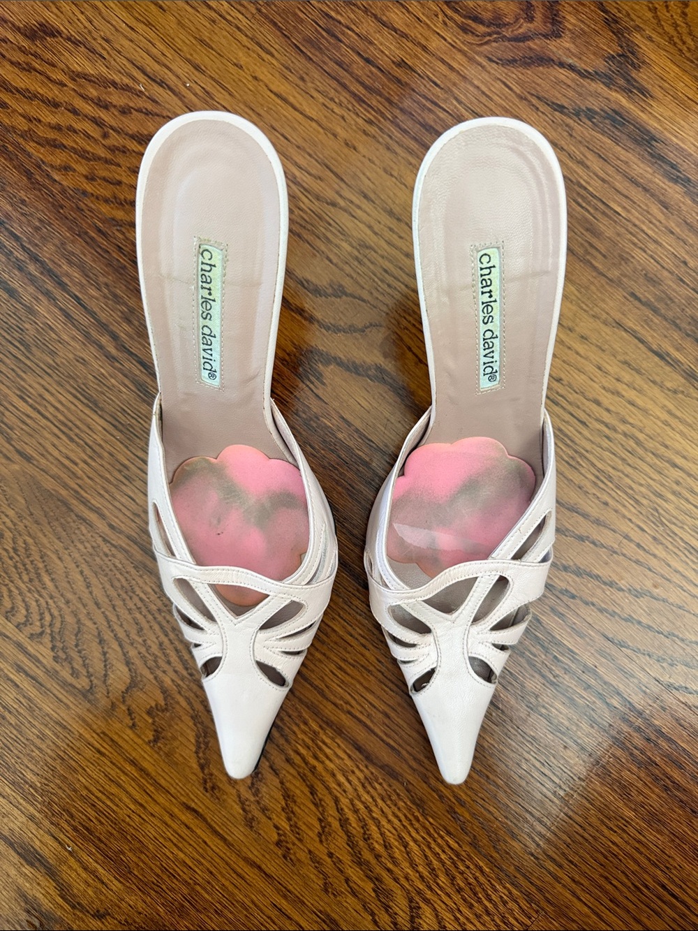 VINTAGE Charles David Blush Pointed-Toe Cutout Mules SIZE 6.5